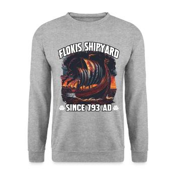 Floki Shipyard since 793 AD - Unisex Sweatshirt - salt & pepper - Front - Alina (178cm) & Michal (187cm)