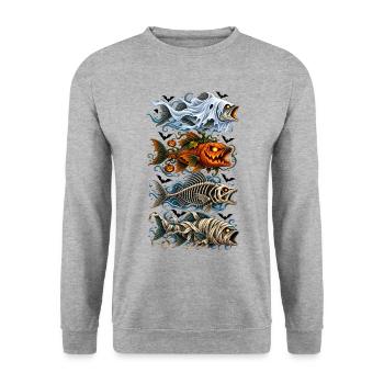 Halloween Trout Fish Ghost Pumpkin Skeleton - Unisex Pullover - Weißgrau meliert - Vorne - Alina (178cm) & Michal (187cm)