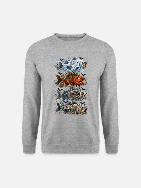 Halloween Trout Fish Ghost Pumpkin Skeleton - Unisex Pullover - Weißgrau meliert