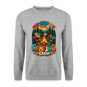  Camping Crew – Campfires with friends, - Unisex Pullover - Weißgrau meliert - Vorne - Alina (178cm) & Michal (187cm)