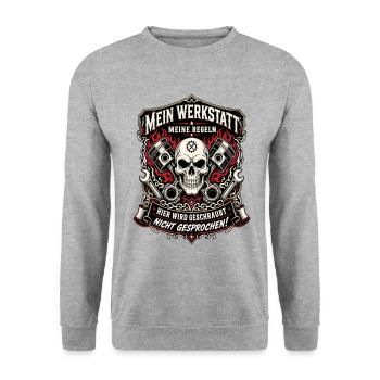 Mein Werkstatt Meine Regeln Schrauber - Unisex Pullover - Weißgrau meliert - Vorne - Alina (178cm) & Michal (187cm)