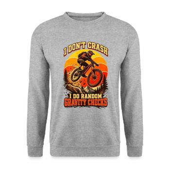 I Don't Crash – I Do Random Gravity Checks - Unisex Pullover - Weißgrau meliert - Vorne - Alina (178cm) & Michal (187cm)