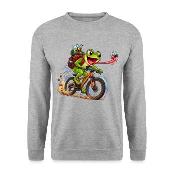 Funny Frog Riding Bicycle Cartoon - Unisex Pullover - Weißgrau meliert - Vorne - Alina (178cm) & Michal (187cm)