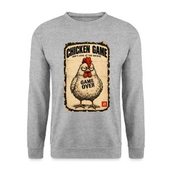  Chicken Game Don’t Look at the Chicken  - Unisex Pullover - Weißgrau meliert - Vorne - Alina (178cm) & Michal (187cm)