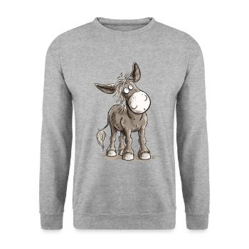 Lustiger Esel Cartoon I Humor Geschenk Eselchen - Unisex Pullover - Weißgrau meliert - Vorne - Alina (178cm) & Michal (187cm)