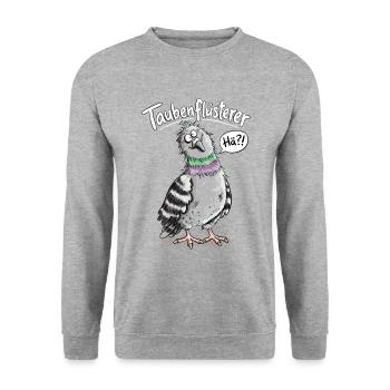 Taubenflüsterer I Taube Stadttaube Vogelhumor - Unisex Pullover - Weißgrau meliert - Vorne - Alina (178cm) & Michal (187cm)