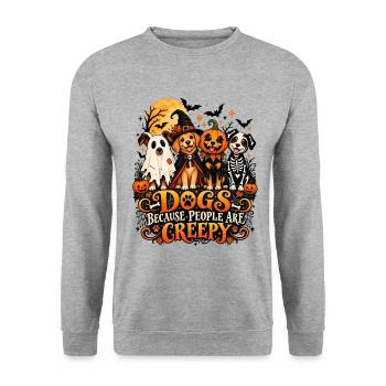 Dogs Because People Are Creepy Halloween - Unisex Pullover - Weißgrau meliert - Vorne - Alina (178cm) & Michal (187cm)