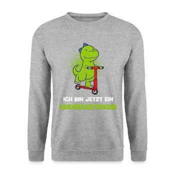 Ich bin jetzt ein Kindergartenkind Dino Roller - Unisex Pullover - Weißgrau meliert - Vorne - Alina (178cm) & Michal (187cm)