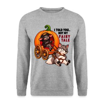 Schwarze Schaf-, Wolf- und Kürbiswagen. - Unisex Pullover - Weißgrau meliert - Vorne - Alina (178cm) & Michal (187cm)