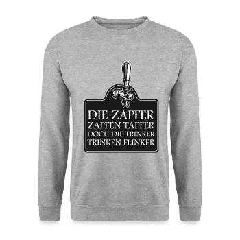 Zapfer Schild: Tapfer Trinken Flink - Unisex Pullover - Weißgrau meliert - Vorne - Alina (178cm) & Michal (187cm)