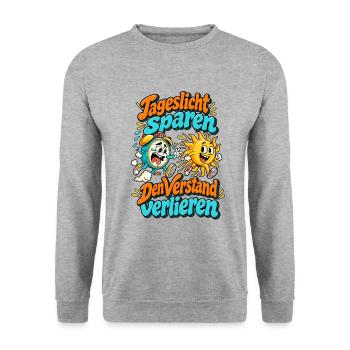 Funny Vintage Daylight Saving Time Design - Unisex Pullover - Weißgrau meliert - Vorne - Alina (178cm) & Michal (187cm)