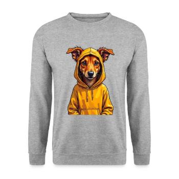 Hund im Gelben Hoodie - Unisex Pullover - Weißgrau meliert - Vorne - Alina (178cm) & Michal (187cm)