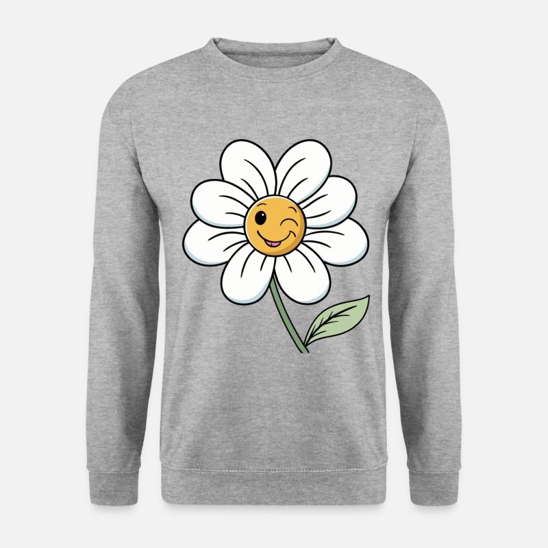 Cheerful White Daisy with Smiley Faces - Unisex Pullover - Weißgrau meliert