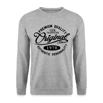 Original Since 1970 Handwriting Premium Quality - Unisex Pullover - Weißgrau meliert - Vorne - Alina (178cm) & Michal (187cm)
