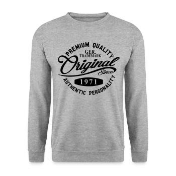 Original Since 1971 Handwriting Premium Quality - Unisex Pullover - Weißgrau meliert - Vorne - Alina (178cm) & Michal (187cm)