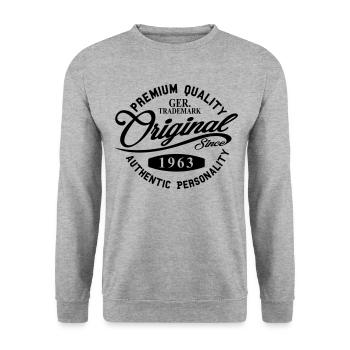 Original Since 1963 Handwriting Premium Quality - Unisex Pullover - Weißgrau meliert - Vorne - Alina (178cm) & Michal (187cm)