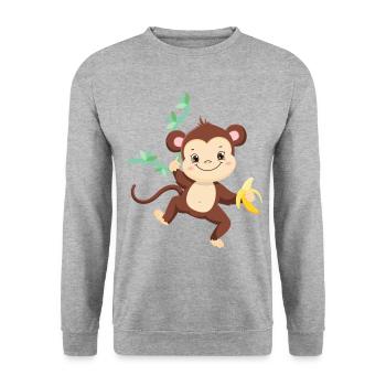 Affe Familie Mama Baby T-Shirt - Unisex Pullover - Weißgrau meliert - Vorne - Alina (178cm) & Michal (187cm)