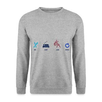 Japanischer Kampfsport Judo - Unisex Pullover - Weißgrau meliert - Vorne - Alina (178cm) & Michal (187cm)