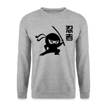 Ninja Samurai japanese cartoon - Unisex Pullover - Weißgrau meliert - Vorne - Alina (178cm) & Michal (187cm)