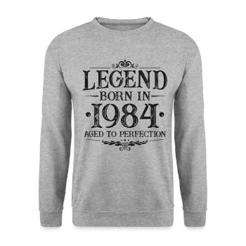Légende depuis 1984 Vintage Born Anniversaire - Sweat-shirt Unisexe - gris chiné - Devant - Alina (178cm) & Michal (187cm)