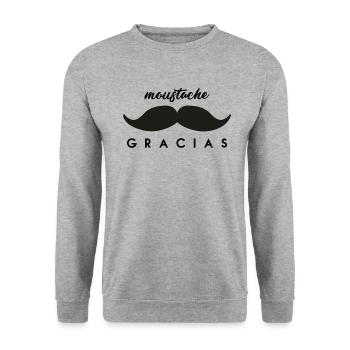 Mouchos (Moustache) Gracias Vielen Dank Black - Unisex Pullover - Weißgrau meliert - Vorne - Alina (178cm) & Michal (187cm)