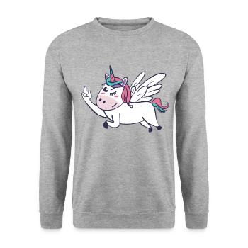 Mittelfinger Einhorn - Sweat-shirt Unisexe - gris chiné - Devant - Alina (178cm) & Michal (187cm)