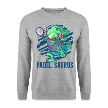 Padel Saurus Dinosaur T Rex Paddle Tennis - Unisex Sweatshirt - salt & pepper - Front - Alina (178cm) & Michal (187cm)