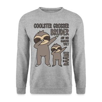 Bääm - Coolster großer Bruder auf der ganzen Welt - Unisex Pullover - Weißgrau meliert - Vorne - Alina (178cm) & Michal (187cm)