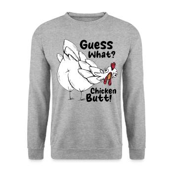 Devinez quel graphique drôle d’animal de cul de poulet - Sweat-shirt Unisexe - gris chiné - Devant - Alina (178cm) & Michal (187cm)