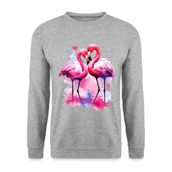 Flamingo Amour Couple Couple Romantique Coeur J’Aime - Sweat-shirt Unisexe - gris chiné - Devant - Alina (178cm) & Michal (187cm)