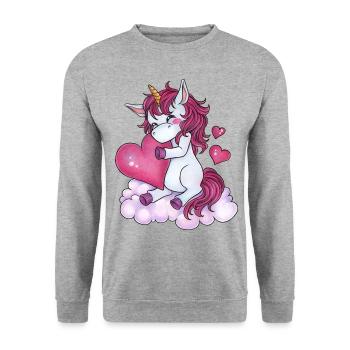 Niedliches Einhorn mit Herz Valentin Knuddeln Paar - Unisex Pullover - Weißgrau meliert - Vorne - Alina (178cm) & Michal (187cm)