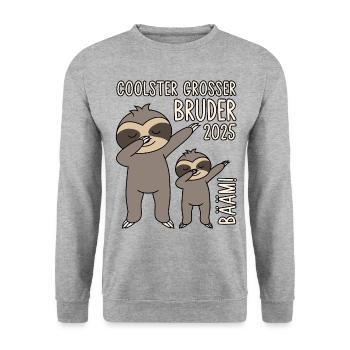 Dabbing Faultier Bääm! Coolster Großer Bruder 2025 - Unisex Pullover - Weißgrau meliert - Vorne - Alina (178cm) & Michal (187cm)