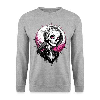 Cat-Girl Skull // Totenkopf Katzenfrau FS0042 - Unisex Pullover - Weißgrau meliert - Vorne - Alina (178cm) & Michal (187cm)