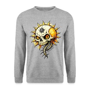 Sun Skull / Totenkopf Sonne / Sonnenschein FS0065 - Unisex Pullover - Weißgrau meliert - Vorne - Alina (178cm) & Michal (187cm)