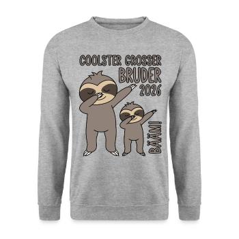 Dabbing Faultier Bääm! Coolster Großer Bruder 2026 - Unisex Pullover - Weißgrau meliert - Vorne - Alina (178cm) & Michal (187cm)