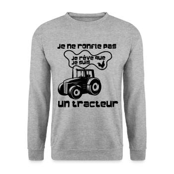funny agriculture, je rêve que je suis un tracteur - Sweat-shirt Unisexe - gris chiné - Devant - Alina (178cm) & Michal (187cm)