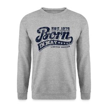 Born in May 1975 - Geburtstag - Geschenk - Unisex Pullover - Weißgrau meliert - Vorne - Alina (178cm) & Michal (187cm)