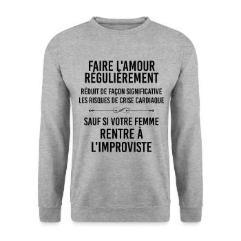 Faire Régulièrement L'Amour Humour Homme - Sweat-shirt Unisexe - gris chiné - Devant - Alina (178cm) & Michal (187cm)