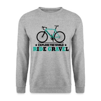 Ride Gravel - Cyclocross Rennrad Radfahrer Geschenke - Unisex Pullover - Weißgrau meliert - Vorne - Alina (178cm) & Michal (187cm)