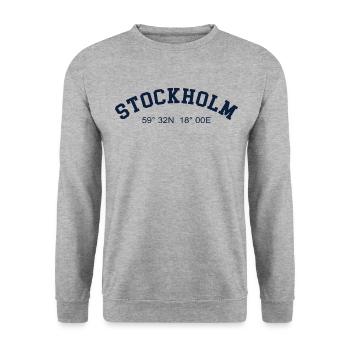 Stockholm Sweden Coordinates GPS Map Hiking - Unisex Sweatshirt - salt & pepper - Front - Alina (178cm) & Michal (187cm)