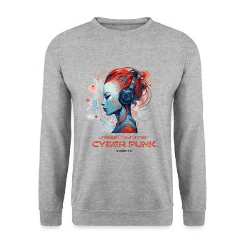 CyberInk Tech-Tattoo 9 - Unisex Pullover - Weißgrau meliert - Vorne - Alina (178cm) & Michal (187cm)