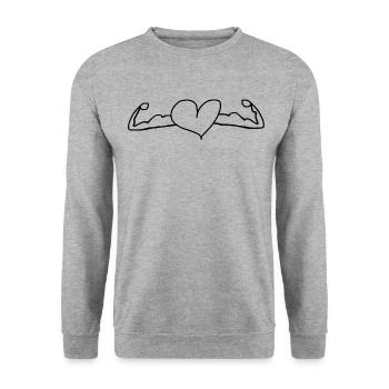 Herz Bizeps - Unisex Pullover - Weißgrau meliert - Vorne - Alina (178cm) & Michal (187cm)