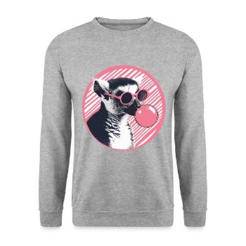 Lémurien avec lunettes de soleil et chewing-gum rose - Sweat-shirt Unisexe - gris chiné - Devant - Alina (178cm) & Michal (187cm)