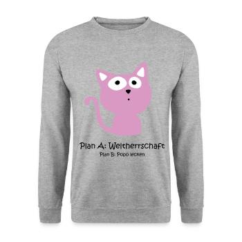 Süße Katze - Weltherrschaft - Unisex Pullover - Weißgrau meliert - Vorne - Alina (178cm) & Michal (187cm)