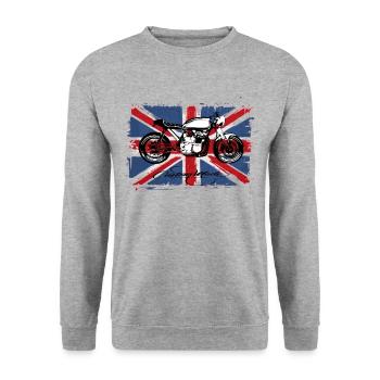Motorrad Cafe Racer Union Jack - Unisex Pullover - Weißgrau meliert - Vorne - Alina (178cm) & Michal (187cm)