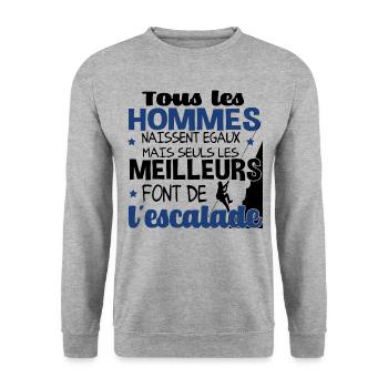 Homme Escalade Montagne Sport Bloc Humour Cadeau - Sweat-shirt Unisexe - gris chiné - Devant - Alina (178cm) & Michal (187cm)