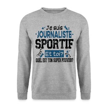 Journaliste Sportif Super Pouvoir Cadeau Humour - Sweat-shirt Unisexe - gris chiné - Devant - Alina (178cm) & Michal (187cm)