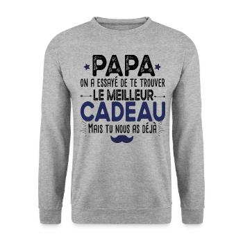 Papa Père Papou Papounet Cadeau T-shirt Mug - Sweat-shirt Unisexe - gris chiné - Devant - Alina (178cm) & Michal (187cm)