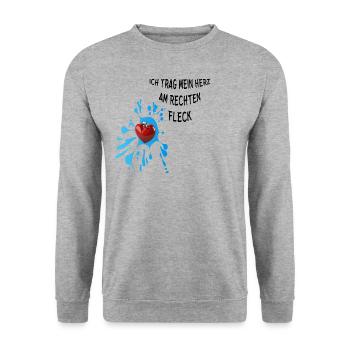 Herz am rechten Fleck - Unisex Pullover - Weißgrau meliert - Vorne - Alina (178cm) & Michal (187cm)