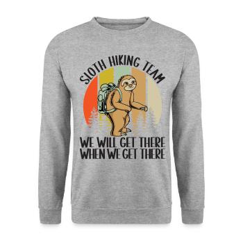 Herzschlag Bergsteiger mit Hund Wanderer Berg - Unisex Pullover - Weißgrau meliert - Vorne - Alina (178cm) & Michal (187cm)